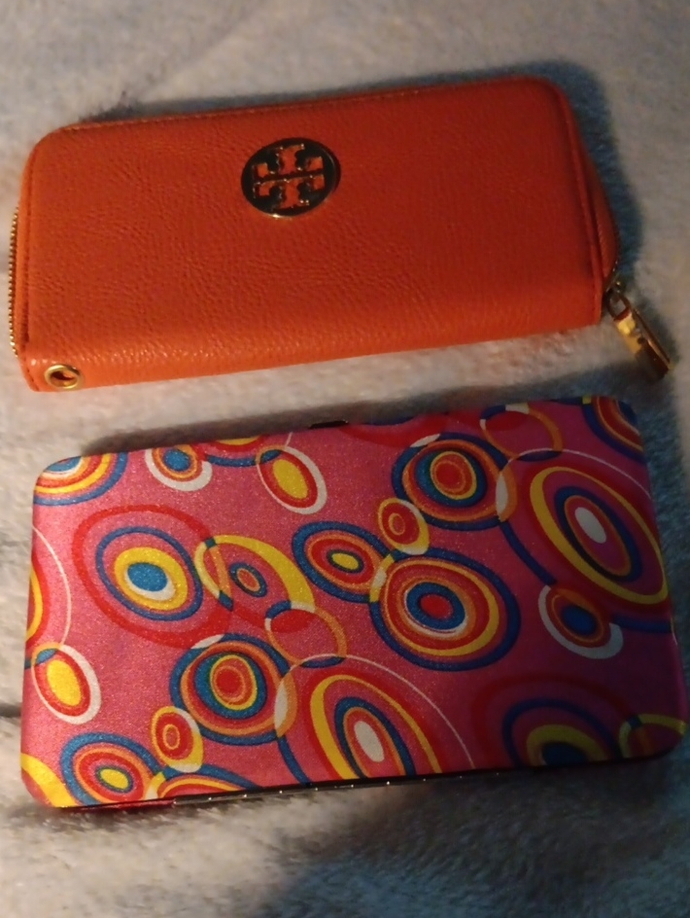 Orange Pebbled Leather Waller Case with Gold Logo And Pink Printed Long Wallets